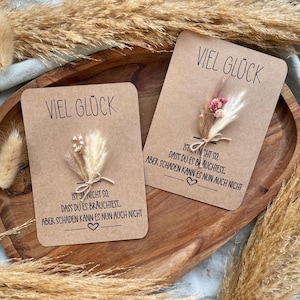 Karte Viel Glück mit Mini-Trockenblumenstrauß I Viel Glück I personalisierbar I Trockenblumen I Trockenblumenstrauß I Grußkarte I Prüfung