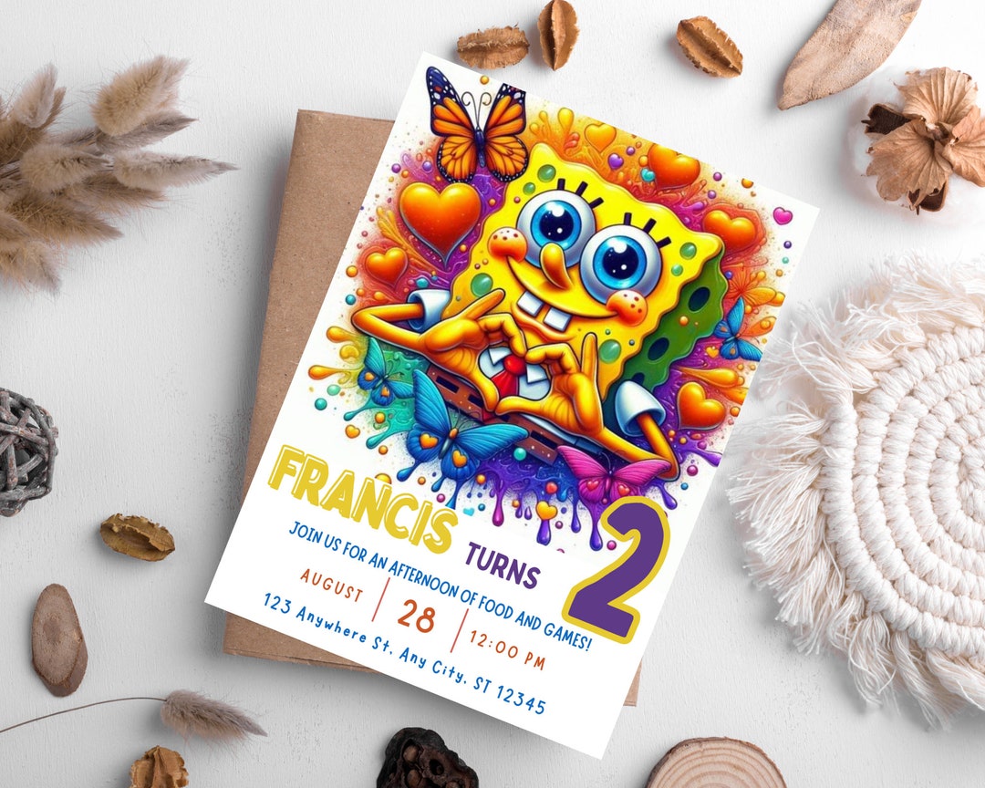 Spongebob Squarepants Invitation Cards, Kids Birthday Invite, Custom ...
