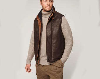 Men's Western Brown Real Leather Vest: Vintage Western Cowboy Style