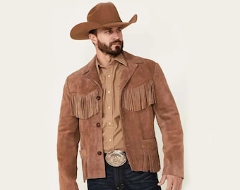 Vintage Suede Leather Cowboy Jacket, Western Fringe Coat
