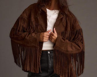 Buy Handmade Women's Brown Fringe Suede Jacket - 1970s Vintage