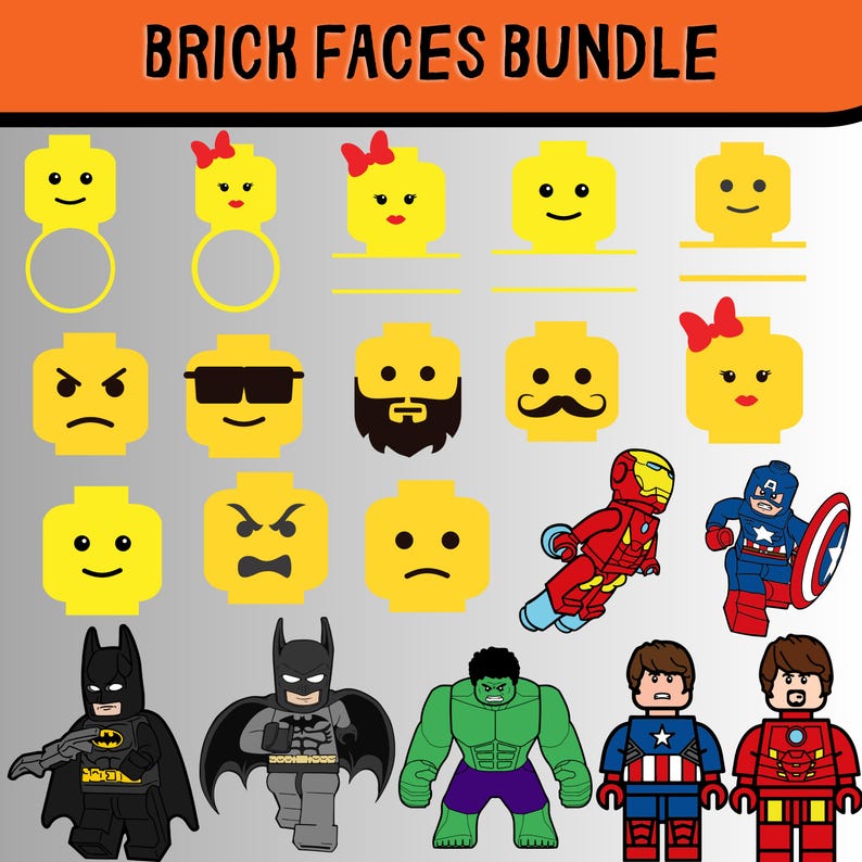 Brick Faces Svg, Brick Faces PNG, Kids Toys Svg Png , Brick Characters Face Svg, Building Blocks