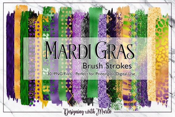 Mardi Gras Brush Stokes Clipart, Mardi Gras Patterns, Mardi Gras Glitter, Mardi Gras Glamour, Harlequin, Argyle, Fleur de Lis, Stripes
