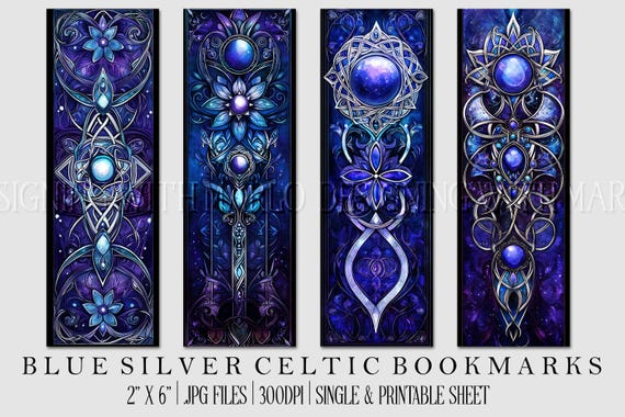 Irish Celtic Printable Bookmark, Irish Bookmark, Celtic Bookmark, Printable, JPG Bookmark, St Patrick's Day, Fantasy Bookmark, Blue Silver