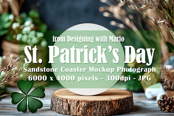Sandstone Coaster Mockup, St Patrick's Day Mockup, Irish Mockup. St Patrick's Day Coaster, Irish Stock Photo, Coaster Photograph, p5