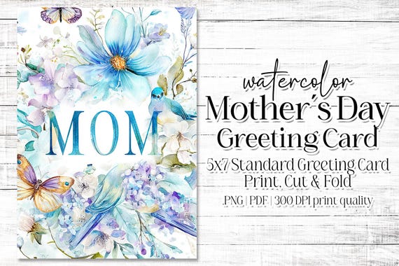 Happy Mother's Day Card - Card for Mom - Mother's Day Printable - 5"x7" - Greeting Card Printable - Watercolor Floral Printable Card
