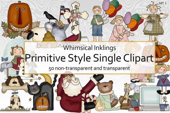 Primitive Clip Art BUNDLE - Prim Graphics Bundle - Sublimation Bundle - Whimsical Inklings - Sublimation PNG - Single Clipart Bundle - set 1