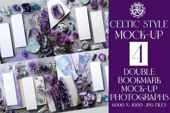 2 Bookmark Mockups, 4 Celtic Mock-Up Photos, Wiccan Mockups, Irish Mockups, Celtic Stock Photos, Flowers, Crystals, Book, Bookmark, Top View