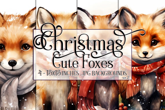 Christmas Fox Watercolor 15x15 Backgrounds, Christmas Foxes, Christmas Animal, Fox Backgrounds, Sublimation Fox, Sublimation Christmas
