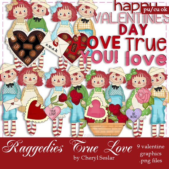 Raggedies True Love Valentine Clip Art by Cheryl Seslar | valentines png | Valentine's Day