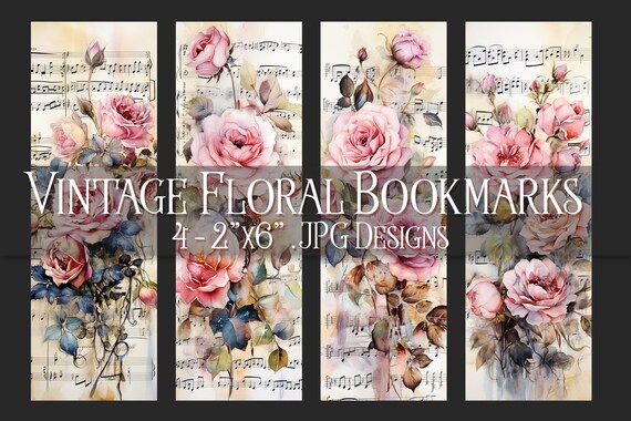 Vintage Floral Printable Bookmark, Floral Bookmark, Flower Bookmark, Printable Bookmark, JPG Bookmark, Sublimation, Print Your Own Bookmark