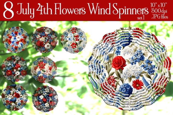 July 4th Wind Spinner Sublimation | Flowers Wind Spinner | July 4th Floral Wind Spinner | Sublimation Wind Spinner | Wind Spinner Designs