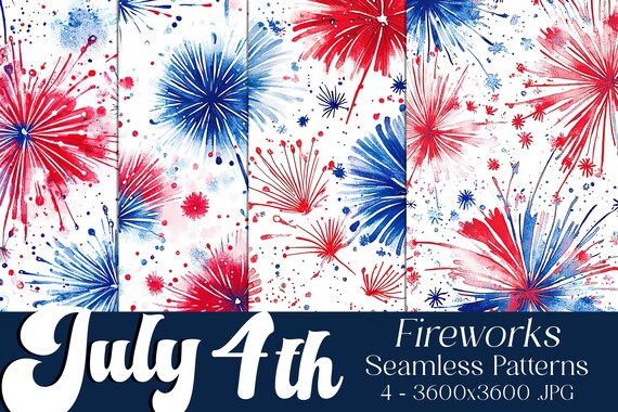 July 4th Seamless Patterns, July 4th Patterns, Fireworks Patterns, July 4th Fireworks, 4th of July Fireworks, Fireworks Seamless Patterns
