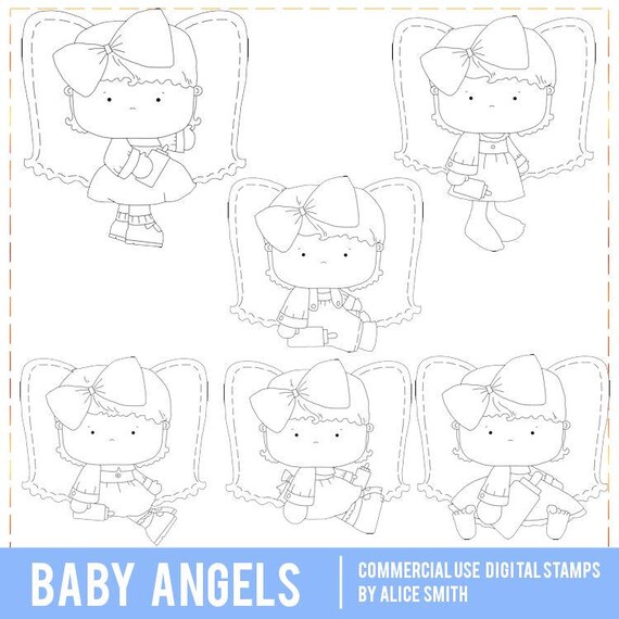 Baby Angels Digital Stamps from Alice Smith, Baby Angels Digi Stamps, Angel, Sublimation Baby, Baby with Wings, Baby Line Art, Black White