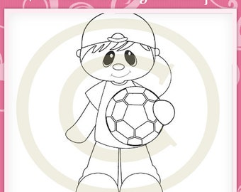 Day for Play Digital Stamp, Boy Digital Stamp, Whimsical Digital Stamp, Outline, Digital Stamp by Kristi W Designs, Boy Holding Soccer Ball