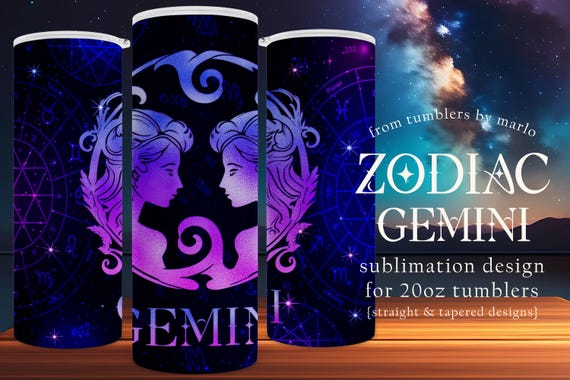 Zodiac Tumbler Wrap | Gemini Tumbler Design | Astrology Tumbler | Sublimation Tumbler Wrap | 20oz Tumbler Design | Star Sign Tumbler Wrap