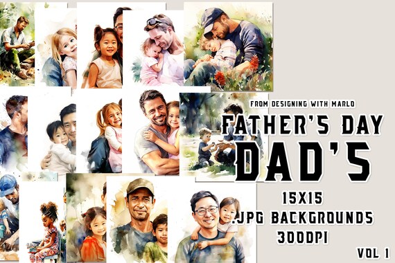 Collection of Dads Watercolor 15x15 Backgrounds, Watercolor Papers, Watercolor Backgrounds, Scrapbook Papers, Father's Day Papers, vol 1