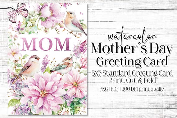 Happy Mother's Day Card - Card for Mom - Mother's Day Printable - 5"x7" - Greeting Card Printable - Watercolor Floral Printable Card
