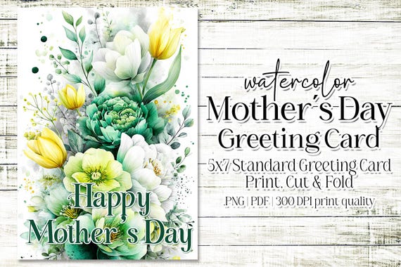 Happy Mother's Day Card - Card for Mom - Mother's Day Printable - 5"x7" - Greeting Card Printable - Watercolor Floral Printable Card