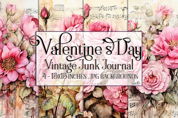 Valentine's Day, Romantic Valentine, Junk Journal Valentine, Valentine Background, Flowers, Valentine Paper, 15x15 Vintage Floral Background