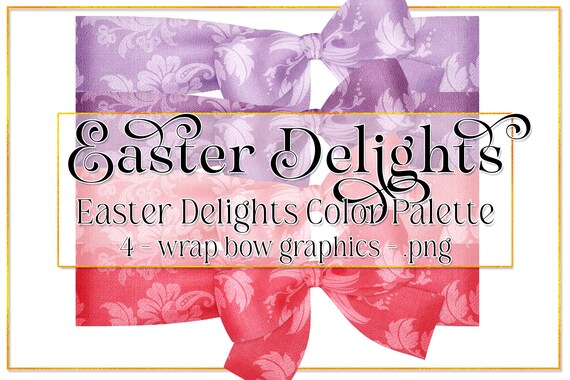 Easter Graphics | Photo Wrap Bows | Easter Delights Color Palette | Floral Easter Bow | Easter Holiday | Spring Bow | Easter Clipart