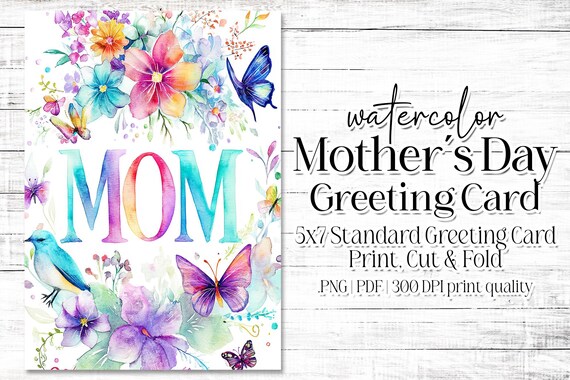 Happy Mother's Day Card - Card for Mom - Mother's Day Printable - 5"x7" - Greeting Card Printable - Watercolor Floral Printable Card