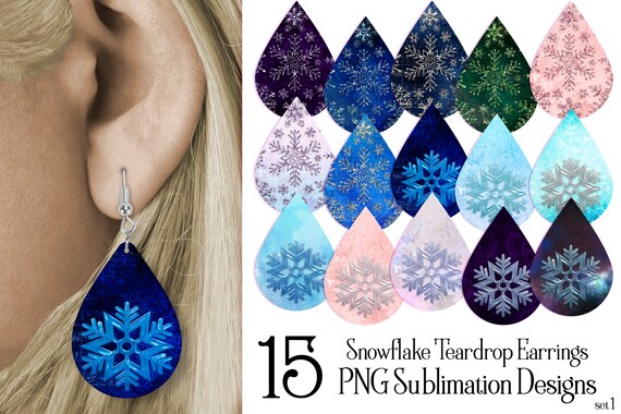 Snowflake Teardrop Earring .PNG Sublimation Designs, Winter Earrings, Snowflake Earring, Earring Bundle, Sublimation Earrings, Earring PNG