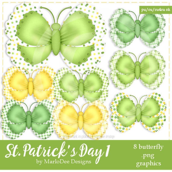 CU4CU Butterfly Graphics | St. Patrick's Day Colors 1 package 2 | Digital Designer Tools