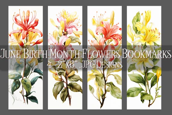 June Bookmark, Honeysuckle Printable Bookmark, Summer Bookmark, Printable, Floral Bookmark, Sublimation, Gemini Birthday Gift Idea