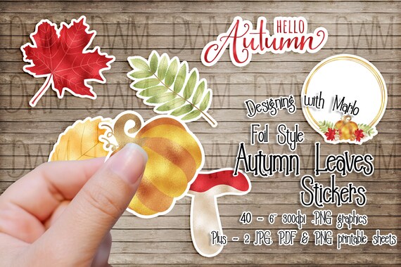 Foil Style - Autumn Leaves - Printable Stickers - Planner Stickers - Sticker Sheets - Fall Season Planner - Autumn Planner - Foil Leaves