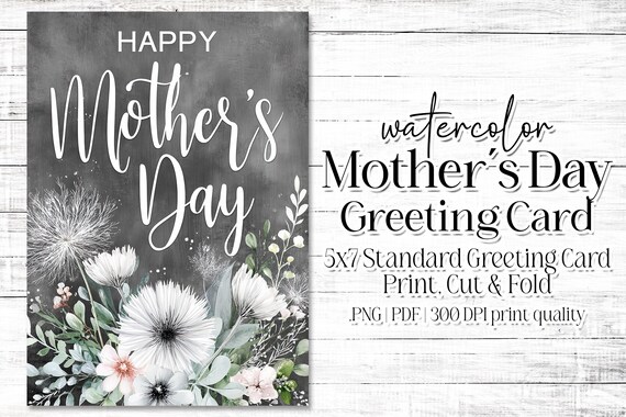 Happy Mother's Day Card - Card for Mom - Mother's Day Printable - 5"x7" - Greeting Card Printable - Watercolor Floral Printable Card