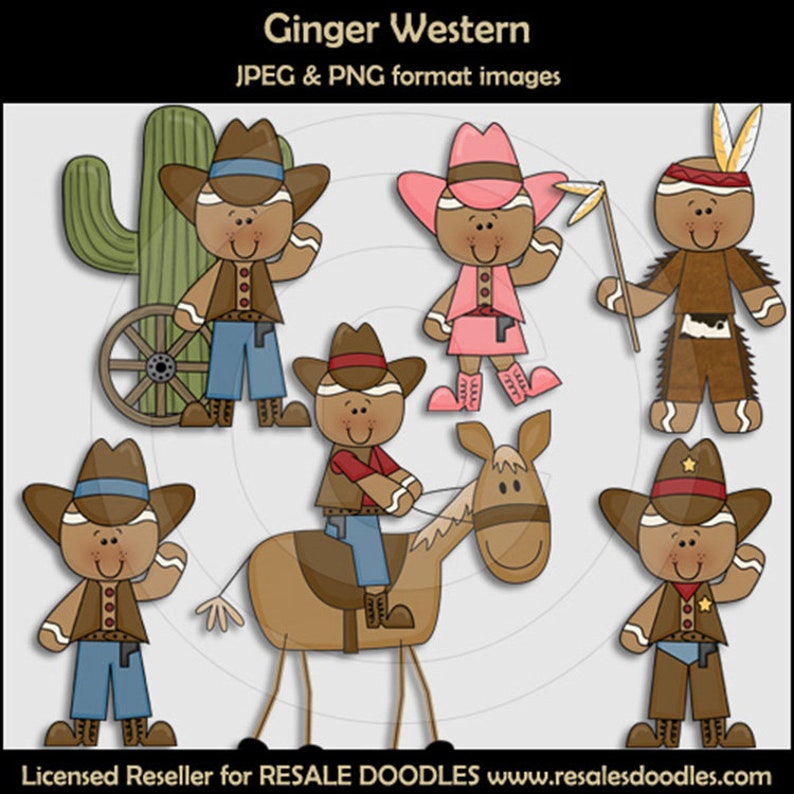 Western Gingers - Western Clipart - Resale Doodles - Cowboy - Cowgirl ...