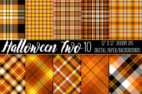 Halloween Plaid Backgrounds - Plaid Papers - Halloween Papers - Orange Plaid - Black Plaid - Scrapbook Paper - Halloween Backgrounds - vol 2