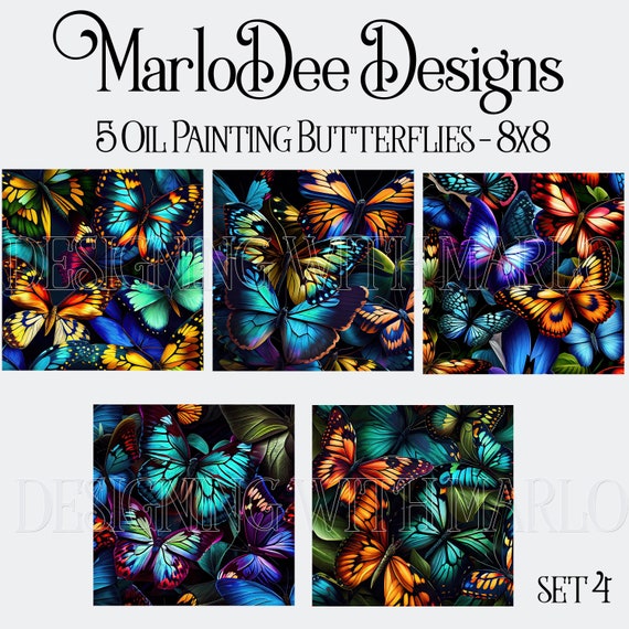 Butterflies, Butterfly, Butterfly Backgrounds, Sublimation Butterflies, Oil Painting Style Backgrounds, 8x8, Card Toppers - set 4