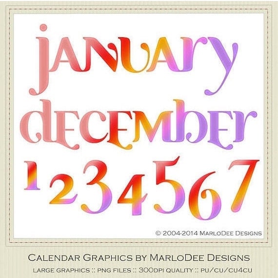 CLEARANCE - Calendar Graphics by MarloDee Designs - Mix Colors Set 2