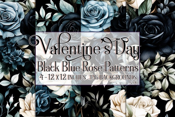 Valentine's Day, Romantic Valentine, Valentine Roses, Valentine Patterns, Flowers, Seamless Patterns, Black Roses, Blue Roses, Rose Pattern