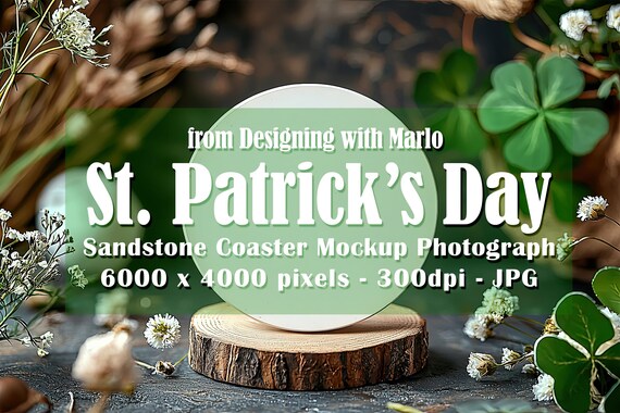 Sandstone Coaster Mockup, St Patrick's Day Mockup, Irish Mockup. St Patrick's Day Coaster, Irish Stock Photo, Coaster Photograph, p7