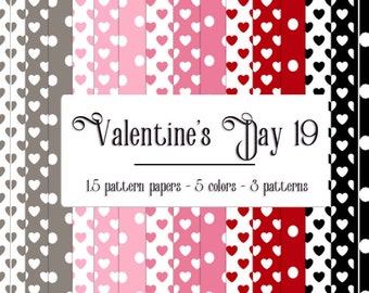 CU4CU Digital Papers | Valentine's Day Colors 19 Hearts and Dots Patterns | MarloDee Designs