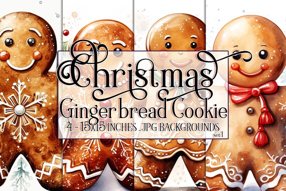 Christmas Gingerbread Cookie Watercolor 15x15 Backgrounds, Christmas Cookie, Cookies, Gingerbread man, Sublimation Gingerbread, Holiday