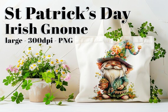 Irish Gnome Clipart, Irish Gnome Sublimation, Gnome Design, Gnome PNG, Gnome Wearing a Sweater, Gnome Illustration, St Patrick's Day Gnome