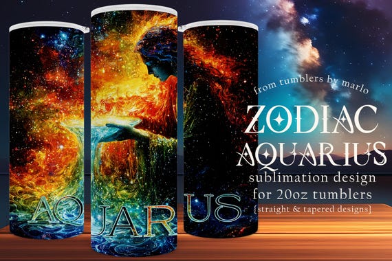 Zodiac Tumbler Wrap | Aquarius Tumbler Design | Astrology Tumbler | Sublimation Tumbler Wrap | 20oz Tumbler Design | Star Sign Tumbler Wrap