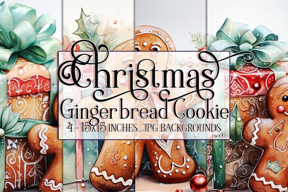 Christmas Gingerbread Cookie Watercolor 15x15 Backgrounds, Christmas Cookie, Cookies, Gingerbread man, Sublimation Gingerbread, Holiday
