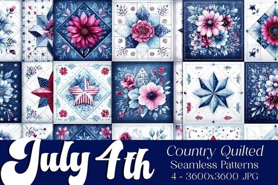 July 4th Quilt-Style Patterns, July 4th Patterns, Quilted Patterns, July 4th Quilt Patterns, 4th of July Quilt Seamless Backgrounds