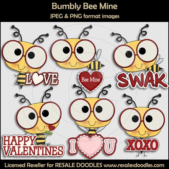 Bumbly Bee Mine - Valentine's Day Clipart - Resale Doodles - Bumble Bee - Bee Clipart - Bee Graphics - Baby Bee - Cute Bee