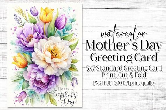 Happy Mother's Day Card - Card for Mom - Mother's Day Printable - 5"x7" - Greeting Card Printable - Watercolor Floral Printable Card