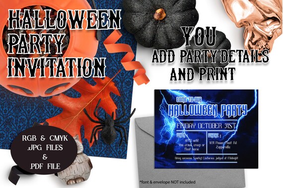 Blue Lightning Strike - Printable Halloween Party Invitation
