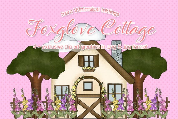 Charming Foxglove Cottage - Whimsical Inklings Exclusive Clip Art