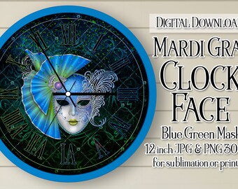 Mardi Gras Clock, Mardi Gras Clock Face, Mardi Gras Mask Clock, Printable Clock Face, Sublimation Clock, DIY Clock, Clock Face for Crafts