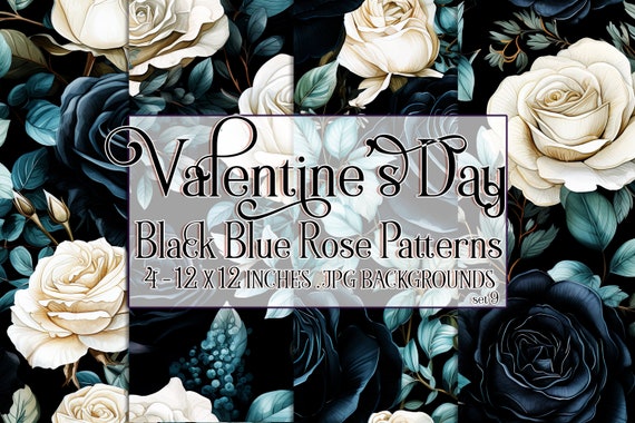 Valentine's Day, Romantic Valentine, Valentine Roses, Valentine Patterns, Flowers, Seamless Patterns, Black Roses, Blue Roses, Rose Pattern