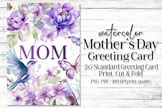 Happy Mother's Day Card - Card for Mom - Mother's Day Printable - 5"x7" - Greeting Card Printable - Watercolor Floral Printable Card